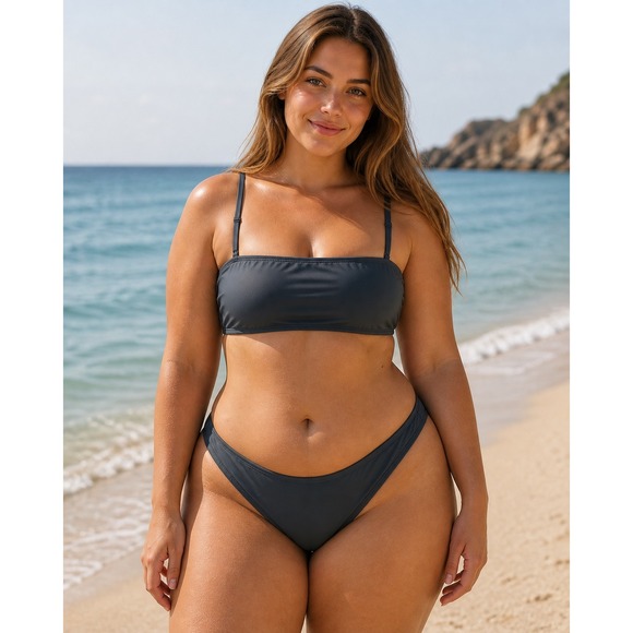 SKIMS Other - SKIMS Shaping Swim Bandeau Top + Dipped Bikini Bottom Gunmetal Womens 2X